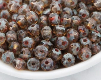 50pcs Antique Grey Picasso Rondelle Beads 5x3mm Czech Fire Polished Beads 5x3mm Faceted Beads vintage