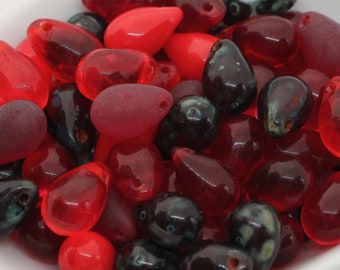 50pcs mix red ruby garnet Czech glass drop beads 6x9mm Mixed Red Mixed color Briolette Glass Teardrops