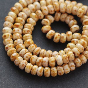 100pcs Picasso White Rondelle beads 4x2mm Small Spacers Disc Glass Beads White Antique Beads Donuts flat spacers