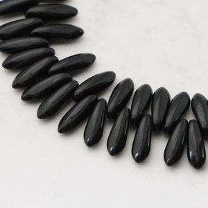 50pcs 3x11mm Black Daggers Czech Glass Beads Daggers Beads opaque black small daggers 11mm jet