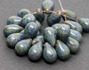 25 Stück Antike Blaue Tschechische Glastropfen Perlen 6 x 9 mm Vintage Navy Blau Glas Boho Teardrop Perlen Briolette