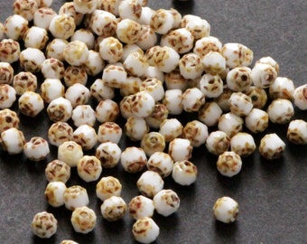 40pcs white picasso bead 4mm Cathedral Czech Glass Beads 4mm fire-polished bead 4mm faceted beads white antique bead