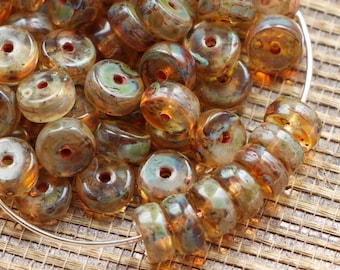 50pcs Czech Glass Heishi Bead, Czech Glass Rondelle Beads 6x3mm Disk Glass Beads Wheel Beads Crystal Picasso Antique Clear Vintage