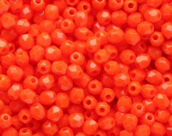 100pcs Bright Orange 3mm Czech Fire Polished Glass Faceted Round Beads Sun Orange Halloween beads