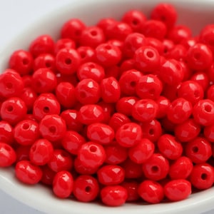 50pcs Bright Red 3x5mm Czech Fire Polished Beads 5x3mm Small Faceted Disk Beads Bright Red Spacer Bead