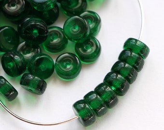 50pcs Darken Green 6mm Heishi Beads Czech Glass Rondelle Beads 6x3mm Disc Glass Beads Wheel Beads Chrysolite Green Dark