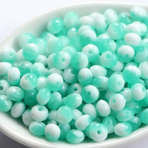 50pcs Mix White Green Rondelle Beads 3x5mm Czech Fire Polished Beads 5x3mm Faceted Beads Menthol Green White