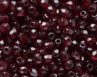 100pcs Garnet Red 3mm Czech Fire Polished Beads Round Glass Small Polish Faceted Dark Red Small Czech Glass Facet Beads Round