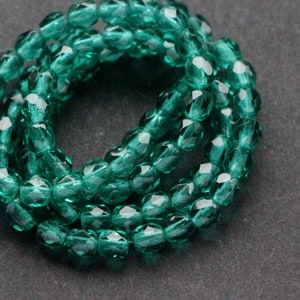 50pcs Emerald green glass beads 4mm Czech Fire Polished Round Bead Emerald Green Glass Faceted Beads 4mm