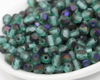 50pcs Bronze Aqua Matte 4mm Czech Glass beads Fire Polished Round Frosted Aqua Green Glass Faceted Beads 4mm