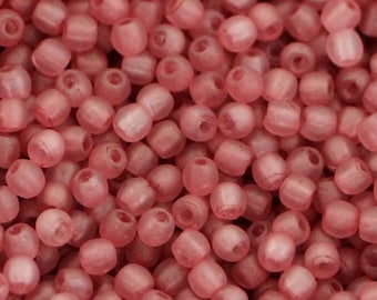 100pcs Matte Golden Pink Glass Beads 3mm Czech Glass Pressed Beads 3mm Small Round Beads Pink 3mm Smooth round