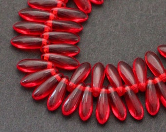 50pcs Ruby Red Daggers 3x11mm Czech glass dagger beads Leaf Small Glass Daggers Red