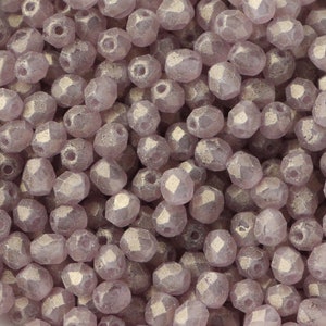 50pcs Suede Gold Amethyst 4mm Czech Glass Fire Polished Round Matte Lilac Lavender Golden Tiny Glass Round Beads Facet 4mm