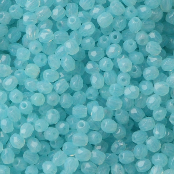 100pcs Milky Aqua Blue 3mm Czech Fire Polished Glass Beads tiny glass beads Faceted Opal Aquamarine