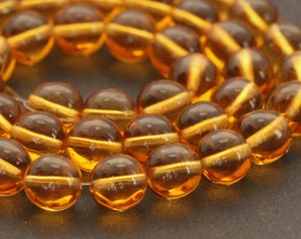 30pcs Golden Topaz 8mm Czech Glass Druk Beads Smooth Round Beads 8mm gold amber