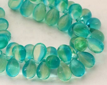 Mix Color Teal Green Blue Turquoise Drops 6x9mm (25pcs) Czech Glass Drop Beads Teal Briolette Mixed Colors