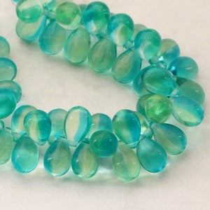 Mix Color Teal Green Blue Turquoise Drops 6x9mm (25pcs) Czech Glass Drop Beads Teal Briolette Mixed Colors