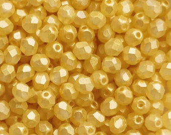 50pcs Suede Golden 4mm Czech Beads Fire Polished 4mm Matte gold yellow Small Faceted round beads