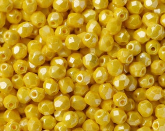 50pcs Yellow 4mm Czech Fire Polished Glass Beads 4mm Faceted Beads Bright Yellow Round Beads