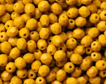 50pcs Matte Mustard 4mm Czech Fire Polished Glass Faceted Round Beads 4mm Terra Cotta Brown frosted