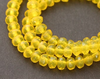 50pcs bright color Yellow Rondelle Beads 3x5mm Czech Fire Polished Beads 5x3mm Small Rondo Polish Faceted Beads Sunflower Yellow