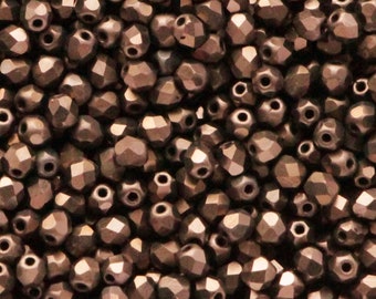 100pcs Matte Metallic Bronze 3mm Czech Fire Polished Glass Beads Polish Faceted Round Facet Frosted Brown Bronze Beads Czech