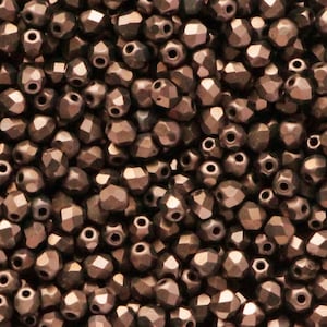 100pcs Matte Metallic Bronze 3mm Czech Fire Polished Glass Beads Polish Faceted Round Facet Frosted Brown Bronze Beads Czech