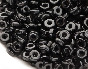 50pcs Black Hex Nut beads 1.5mm large hole Roller 5x2mm beads Czech Glass Pony Beads spacer beads Hexagon