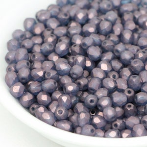 50pcs Matte Golden Amethyst 4mm Czech Glass beads 4mm Fire Polished Lavender Faceted Round Beads 4mm Lilac Beads