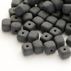 25pcs Frosted Black Cube beads 7mm Czech Glass Beads 7x5mm spacer beads black matte cubes jet
