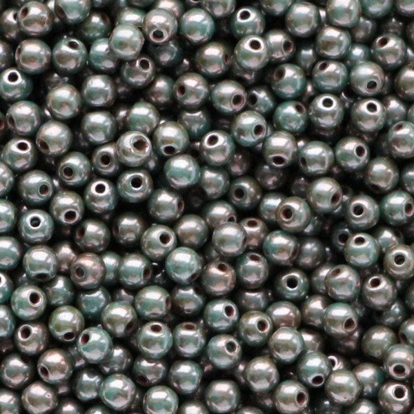 100 Stück Bronze Blau Türkis Antike Glasperle 3mm Tschechische Glasperlen Kleine Runde Perlen Blau Picasso 3mm Glatte runde Perle