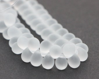 25pcs Matte Crystal Czech teardrops 5x7mm Czech Glass Drop Bead Mini Briolette frosted Crystal