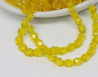 50pcs Yellow 4mm Czech Beads Fire Polished bead 4mm Facet glass Czech Round Beads Yellow Lemon