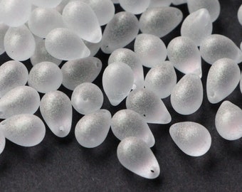 25pcs suede gold crystal teardrop beads 6x9mm Czech Glass Drop Beads White Briolette Clear golden Beads frosted