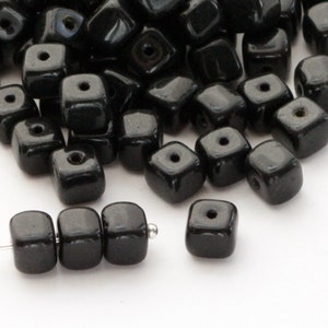 25pcs 7mm Cube beads 5x7mm Czech Glass Beads spacer beads black cubes jet opaque