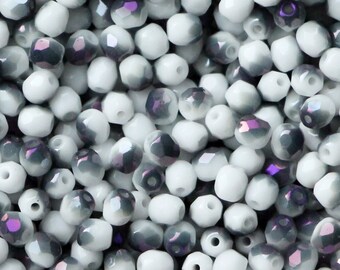 50pcs Iris Snow White Beads 4mm Czech Fire Polished Beads 4mm White Faceted Beads polish bead 4mm