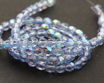 50pcs rainbow sapphire blue 4mm Czech Beads Fire Polished Round Glass Faceted Blue Rainbow Round Beads 4mm