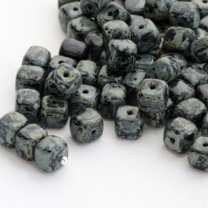 25pcs Cube beads 7mm Czech Glass Beads 7x5mm spacer beads black picasso cubes jet