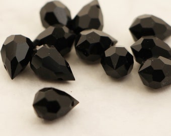 5pcs Crystal pendants 6x10mm Black Jet Preciosa Czech Crystal Drop briolette jet