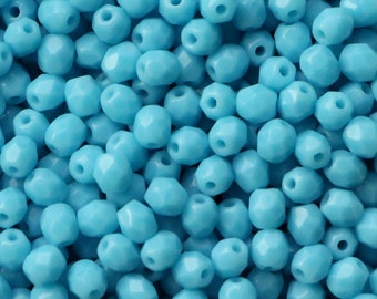 50pcs Opaque Blue 4mm Fire Polished Czech Glass Beads 4mm Small Faceted Beads Sky Blue turquoise