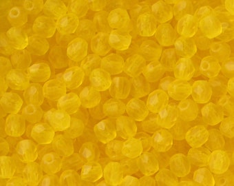50pcs Matte Yellow 4mm Czech Beads Fire Polished 4mm Round Facet Glass Seaglass Beads frosted lemon
