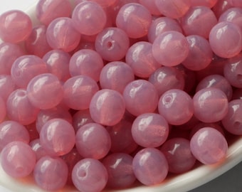 50pcs Opal Pink Beads 6mm Czech Pressed Glass Beads 6mm Smooth Round Beads Milky Rose Pink