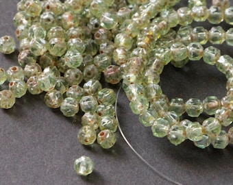 40pcs picasso green 4mm Cathedral Czech Glass Beads, 4mm fire-polished bead, 4mm faceted beads peridot antique