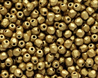 100pcs Matte Metallic Aztec Gold 3mm Czech Fire Polished Glass Beads Frosted Polish Faceted Round Small Faceted Frosted Dark Golden Beads