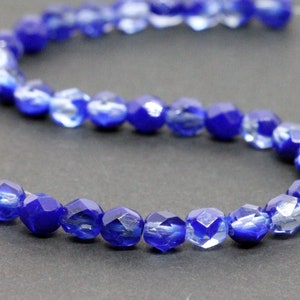 30 Stück Kristall Blaue Böhmische Glasperlen 6mm Feuerpolierte runde Glasperlen Blau Facette Glasperle 6mm blau
