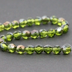 30pcs 6mm Bronze Olivine Green Czech Glass Fire Polished Round Faceted Round beads 6mm