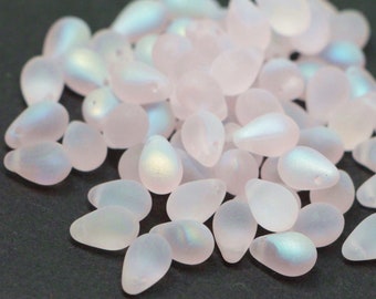 25pcs rainbow matte Rose teardrops 6x9mm Czech Glass Drop Beads Rosaline Briolette Pink Beads frosted