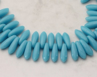 50pcs Sky Blue Czech Daggers 11x3mm Czech glass beads 11mm dagger beads Leaf Small Glass Daggers blue