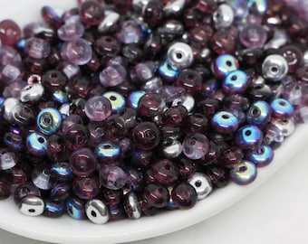300pcs Mixes violet Rondelle beads 4x2mm Spacers Discs Czech Glass Beads Mixed Purple Rondo Beads Donuts
