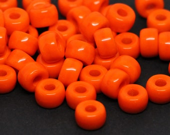 20pcs Bright Orange Pony beads 9x6mm 3mm large hole Roller beads Czech Glass Beads round big spacer beads